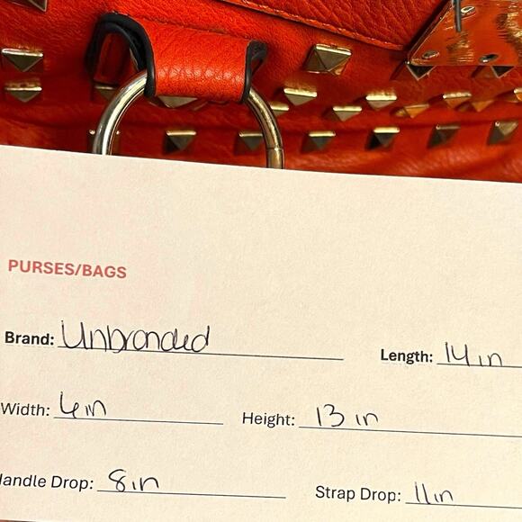 Convertible Top Handle Shoulder Bag Women's Red Gold Studded Faux Leather Tote - Picture 14 of 14